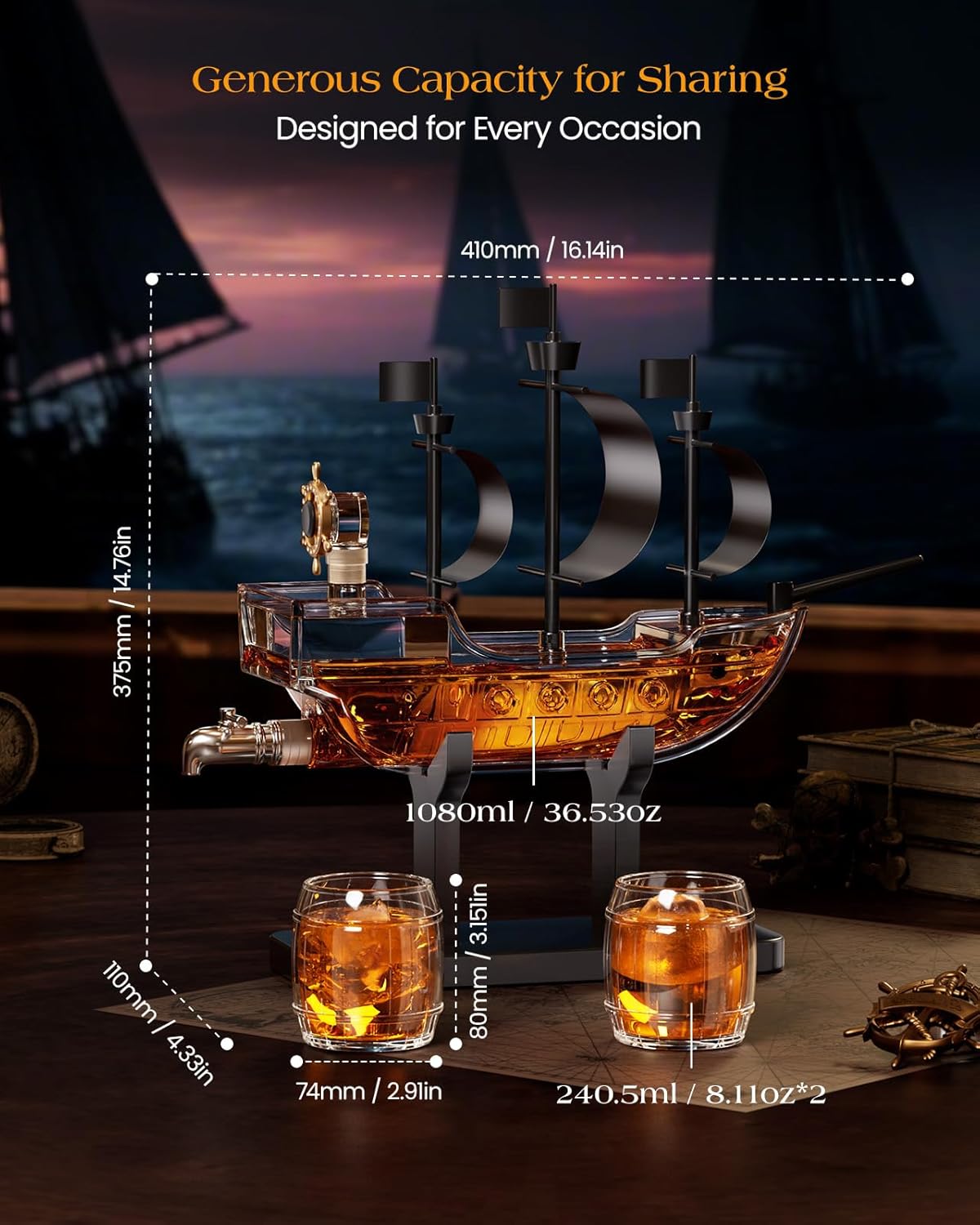 Pirate Ship Whiskey Decanter Set
