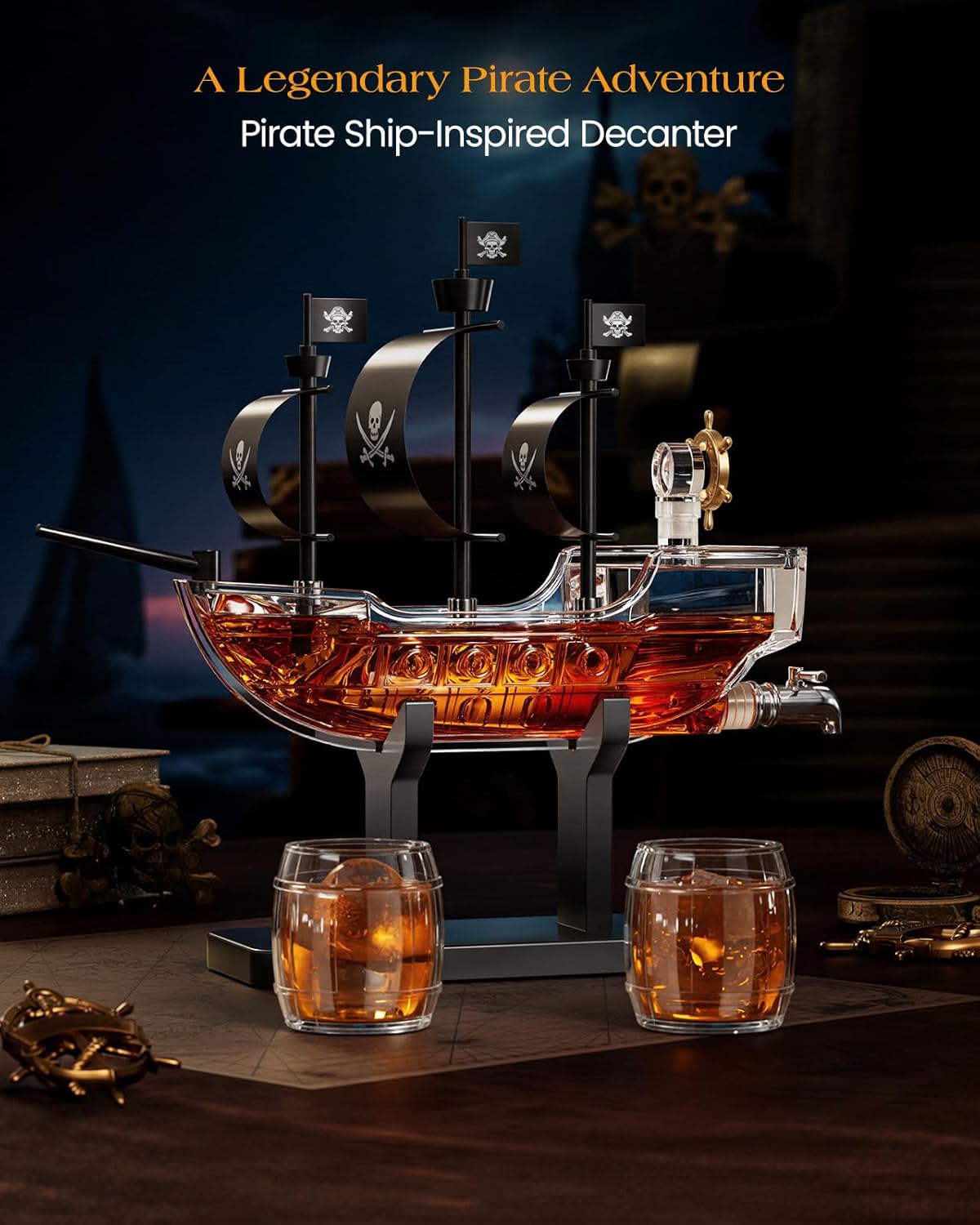 Pirate Ship Whiskey Decanter Set