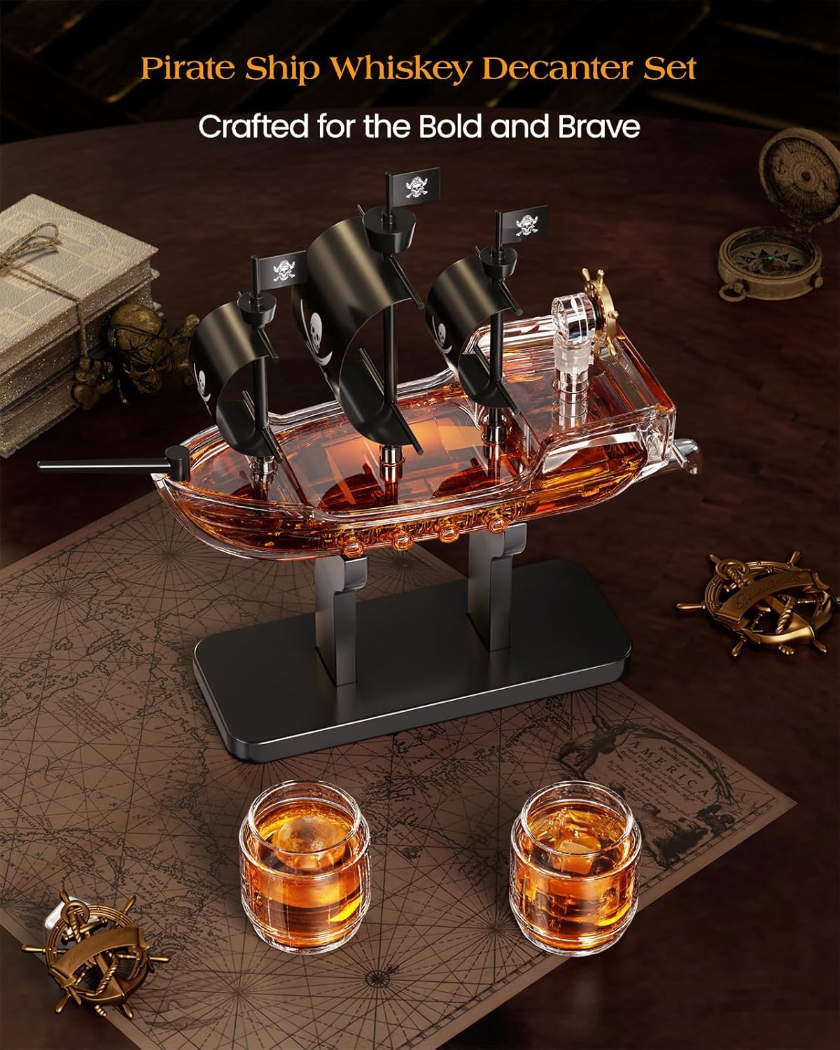 Pirate Ship Whiskey Decanter Set
