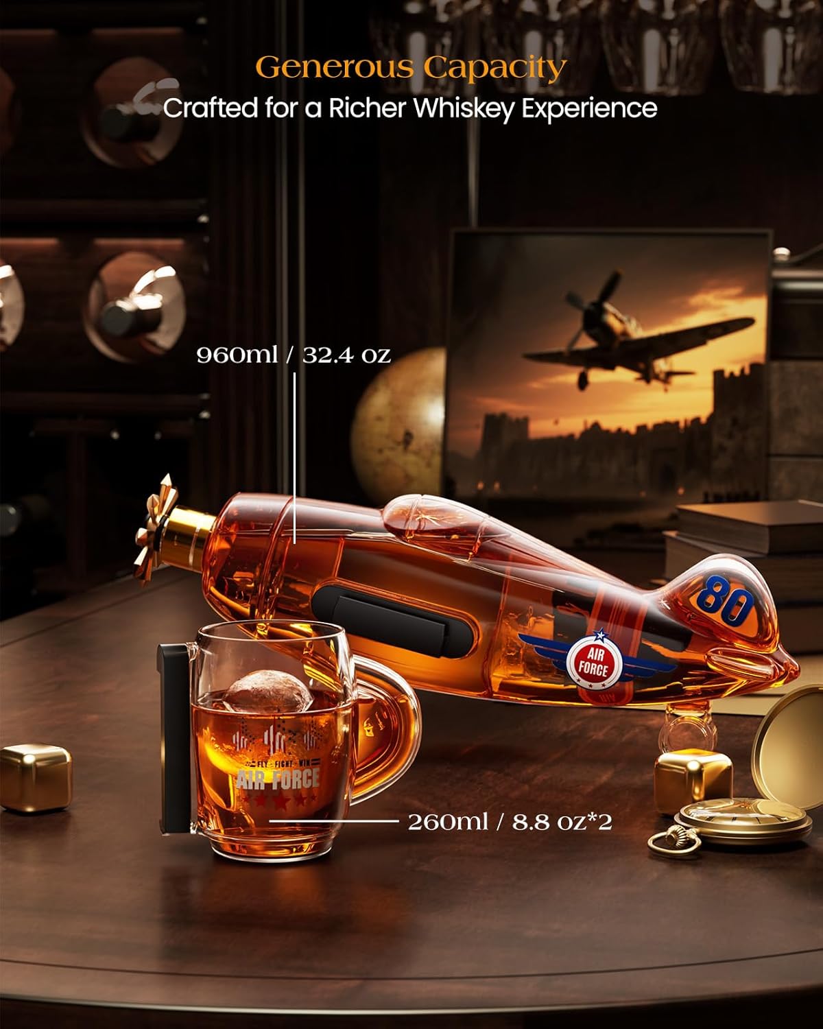 Fighter Aircraft Whiskey Decanter Set