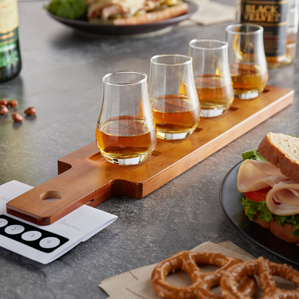 Flight Paddle with Whiskey Tasting Glasses